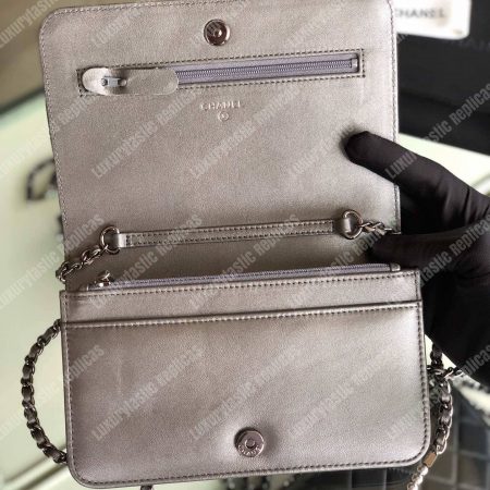 Chanel Pearl Wallet On Chain – WOC Classic Silver Lambskin Gold-Toned - Image 7