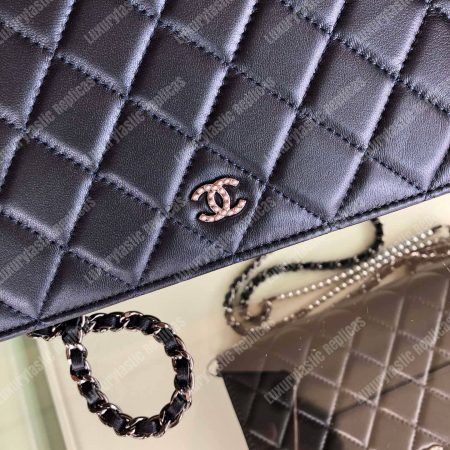 Chanel Pearl Wallet On Chain – WOC Classic Navy Blue Lambskin Gold-Toned - Image 9