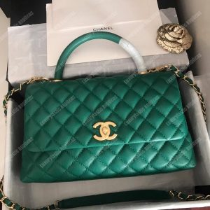 Chanel Flap Bag With Top Handle Green - Image 3