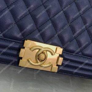 Chanel Boy Medium Handbag Navy Blue - Image 4