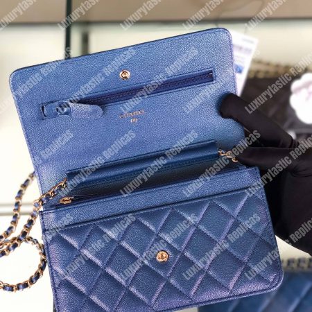 Chanel Wallet On Chain – WOC Classic Caviar Gold-Toned Metal Blue - Image 6