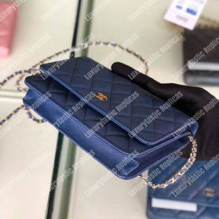 Chanel Wallet On Chain – WOC Classic Caviar Gold-Toned Metal Blue - Image 4