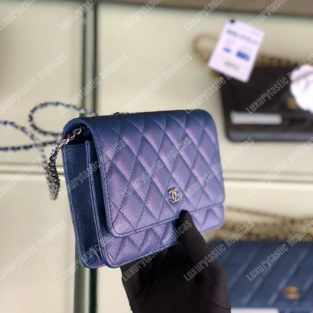 Chanel Wallet On Chain – WOC Classic Caviar Silver-Toned Metal Blue - Image 3
