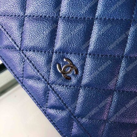Chanel Wallet On Chain – WOC Classic Caviar Silver-Toned Metal Blue - Image 8