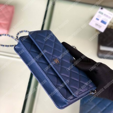 Chanel Wallet On Chain – WOC Classic Caviar Silver-Toned Metal Blue - Image 4