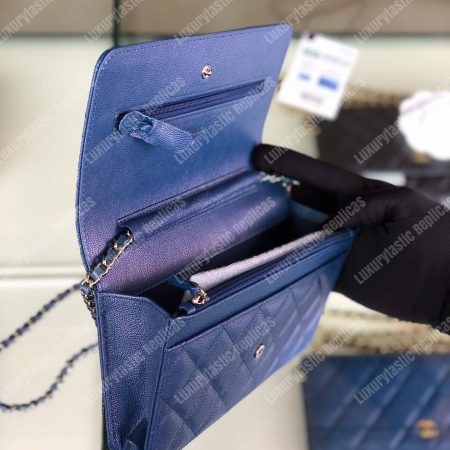 Chanel Wallet On Chain – WOC Classic Caviar Silver-Toned Metal Blue - Image 5