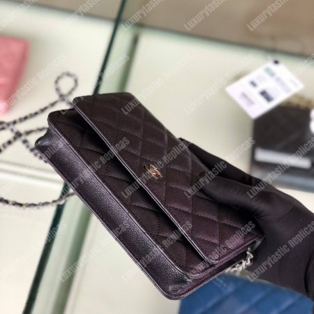 Chanel Wallet On Chain – WOC Classic Caviar Silver-Toned Metal Dark Grey - Image 4