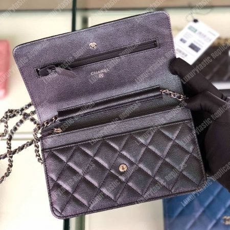 Chanel Wallet On Chain – WOC Classic Caviar Silver-Toned Metal Dark Grey - Image 6