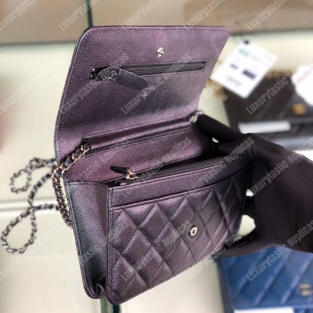 Chanel Wallet On Chain – WOC Classic Caviar Silver-Toned Metal Dark Grey - Image 5