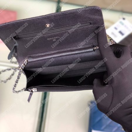 Chanel Wallet On Chain – WOC Classic Caviar Silver-Toned Metal Dark Grey - Image 7