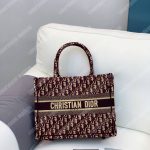Mini Dior Book Tote Bag In Embroidered Canvas Burgundy Dior Oblique