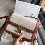Celine Medium Triomphe Bag In Textile And Natural Calfskin