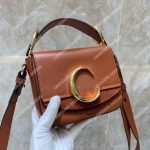 Chloe Mini Chloe C Bag In Shiny And Suede Calfskin Brown