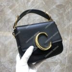 Chloe Mini Chloe C Bag In Shiny And Suede Calfskin Black