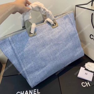 Chanel Deauville Fabric Tote Seaglass/Navy Blue - Image 4