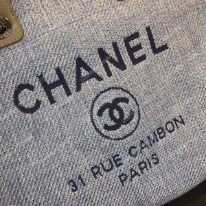 Chanel Deauville Fabric Tote Seaglass/Navy Blue - Image 6