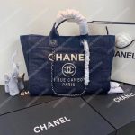 Chanel Deauville Fabric Tote Blue/White