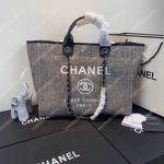 Chanel Deauville Fabric Tote Gray/White