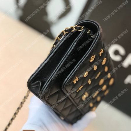 Chanel Wallet On Chain – WOC Grained Quilted Calfskin Black Studded - Image 4