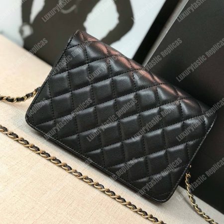 Chanel Wallet On Chain – WOC Grained Quilted Calfskin Black Studded - Image 3