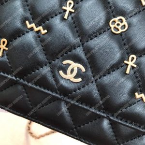Chanel Wallet On Chain – WOC Grained Quilted Calfskin Black Studded - Image 9