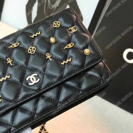 Chanel Wallet On Chain – WOC Grained Quilted Calfskin Black Studded - Image 8