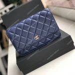 Chanel Wallet On Chain – WOC Quilted Lambskin Dark Blue Gold-Toned