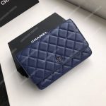 Chanel Wallet On Chain – WOC Quilted Lambskin Dark Blue Silver-Toned