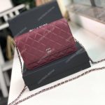 Chanel Wallet On Chain – WOC Quilted Lambskin Maroon Silver-Toned