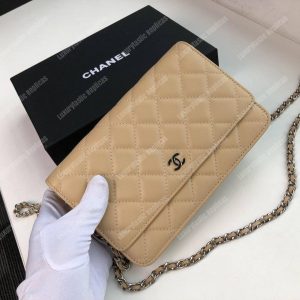 Chanel Wallet On Chain – WOC Quilted Lambskin Beige Silver-Toned - Image 4