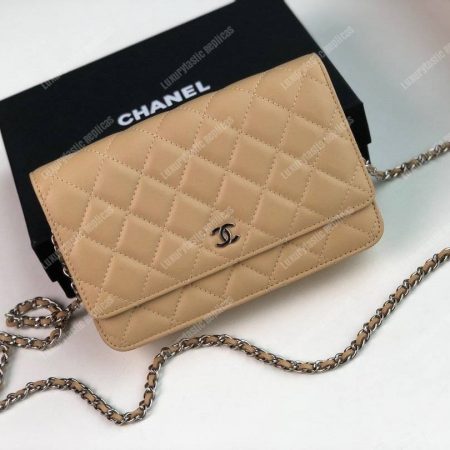 Chanel Wallet On Chain – WOC Quilted Lambskin Beige Silver-Toned - Image 3