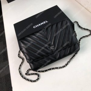 Chanel Wallet On Chain – WOC Chevron Lambskin Black Silver-Toned - Image 3