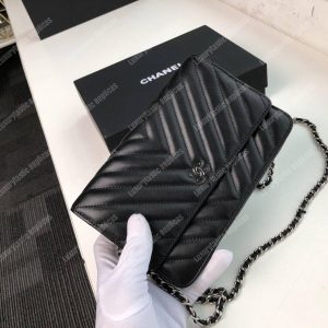 Chanel Wallet On Chain – WOC Chevron Lambskin Black Silver-Toned - Image 4