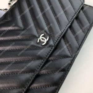 Chanel Wallet On Chain – WOC Chevron Lambskin Black Silver-Toned - Image 7