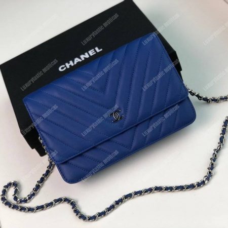 Chanel Wallet On Chain – WOC Chevron Lambskin Blue Silver-Toned - Image 3