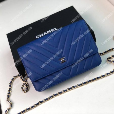 Chanel Wallet On Chain – WOC Chevron Lambskin Blue Gold-Toned - Image 3