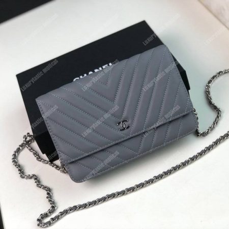Chanel Wallet On Chain – WOC Chevron Lambskin Grey Silver-Toned - Image 4