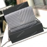 Chanel Wallet On Chain – WOC Chevron Lambskin Grey Silver-Toned