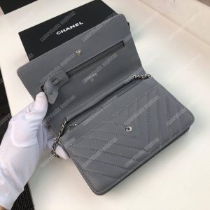 Chanel Wallet On Chain – WOC Chevron Lambskin Grey Silver-Toned - Image 5