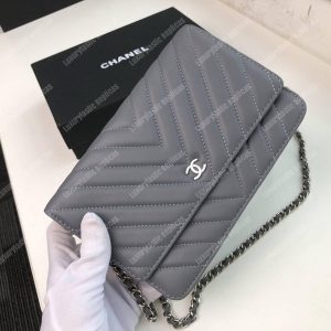 Chanel Wallet On Chain – WOC Chevron Lambskin Grey Silver-Toned - Image 3
