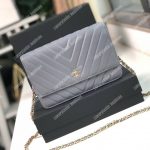 Chanel Wallet On Chain – WOC Chevron Lambskin Grey Gold-Toned