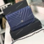 Chanel Wallet On Chain – WOC Chevron Lambskin Dark Blue Silver-Toned