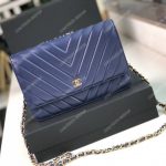 Chanel Wallet On Chain – WOC Chevron Lambskin Dark Blue Gold-Toned