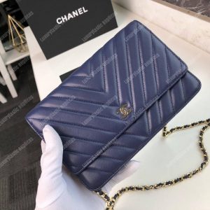 Chanel Wallet On Chain – WOC Chevron Lambskin Dark Blue Gold-Toned - Image 4