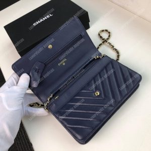 Chanel Wallet On Chain – WOC Chevron Lambskin Dark Blue Gold-Toned - Image 5