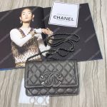 Chanel Wallet On Chain – WOC CC Filigree Grey Grained Calfskin