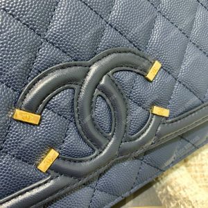 Chanel Wallet On Chain – WOC CC Filigree Dark Blue Grained Calfskin - Image 9