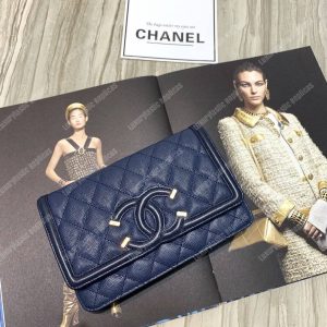 Chanel Wallet On Chain – WOC CC Filigree Dark Blue Grained Calfskin - Image 3