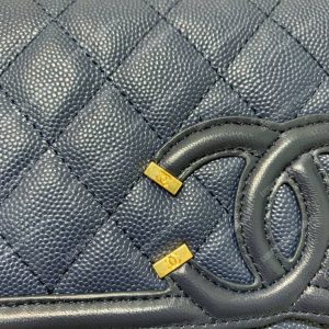Chanel Wallet On Chain – WOC CC Filigree Dark Blue Grained Calfskin - Image 8