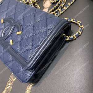 Chanel Wallet On Chain – WOC CC Filigree Dark Blue Grained Calfskin - Image 4